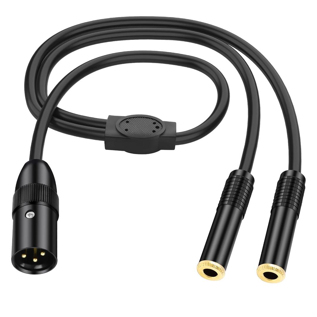 MEIRIYFA XLR 3Pin to Dual 6.35mm 1/4 Inch Y Splitter Cable, Gold Plated XLR Male to Dual 6.35mm TRS Female Microphone Cable for Amplifier Mixer Mic Guitars - 0.5M