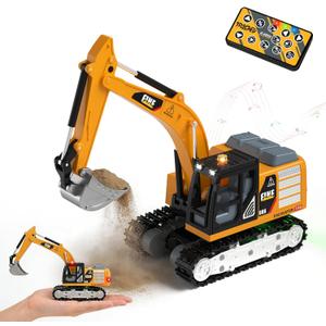 YESHIN 1/64 Remote Control Excavator, Mini Alloy Metal RC Construction Vehicle with Shovel, Type-C Direct Charging RC Excavator, Lights & Sound, Birthday Gift for Boys Girls 3+