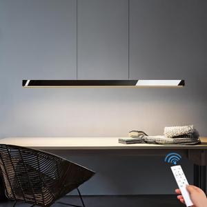 DZW 47.3Inch Modern LED Linear Pendant Light Fixtures 50W Black Kitchen Island Lighting with Remote Control 3000k-6000k Dimmable Pool Table Light for Dining Room Office