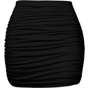 YMDUCH Women's Sexy High Waist Solid Tight Ruched Bodycon Mini Club Skirt (Black)