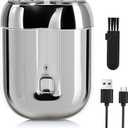 Mini Electric Shaver for Men Women, Pocket Dual Head Shaver, Rechargeable Waterproof Compact Travel Electric Razor, USB Close Battery Portable Razor for car, Travel, Office, Home use (Silver)