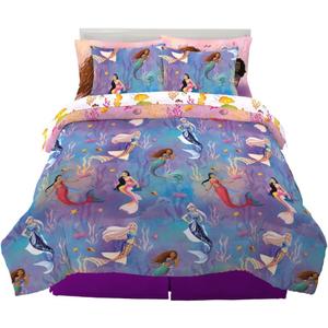 Disney Princess Ariel The Little Mermaid Live Action Movie Kids Bedding Super Soft & Cozy Reverisble Microfiber Comforter and Sheet Set with Sham, Queen, (100% Officially Licensed Product) by Franco