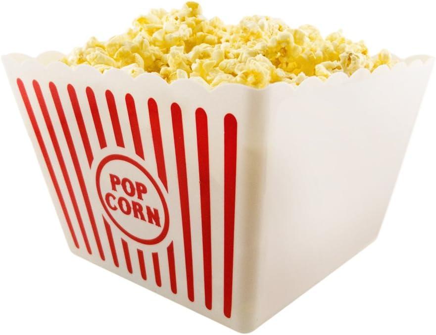 Novelty Place Plastic Red & White Striped Classic Popcorn Containers for Movie Night - 9.25" Square x 5.9" Deep (1 Pack)