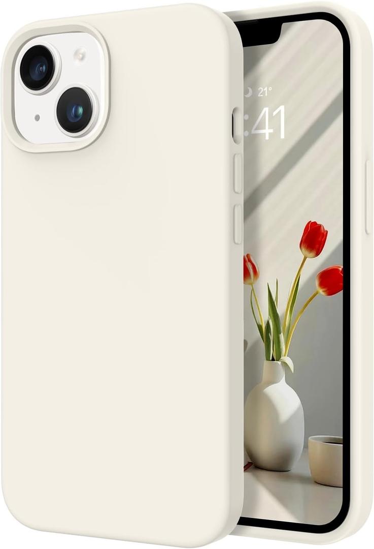 DOMAVER for iPhone 14 Plus Case, Phone Case for iPhone 14 Plus Liquid Silicone Soft Gel Rubber Microfiber Lining Cushion Cover Shockproof Protective -White