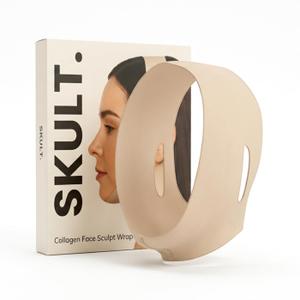 SKULT Collagen Face Sculpt Wrap for Chin & Jawline 2 PCS, Reusable Chin Strap for Sleeping, Adjustable Jawline Shaper Mask, Breathable Skin-Friendly Face Wrap (Beige)