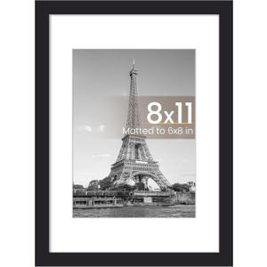 upsimples 8x11 Picture Frame, Display Pictures 6x8 with Mat or 8x11 Without, Wall Hanging Photo Frames, Black, 1 Pack