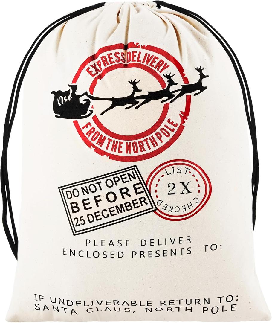 JOYIN Christmas Drawstring Gift Bag Santa Burlap Sack 26" x 19" Cloth Pouch for Xmas Presents Package, Event Party Supplies, Christmas Party Favors