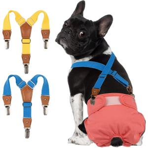 Pet Soft Dog Suspenders 2 Pieces Female Dog Diaper Suspenders for Dogs Diaper Keeper Suspender for Doggy Skirt, Dress, Diapers (Gold & Blue, XS/S)