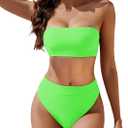 YACUN Women's High Waisted Bikini Swimsuit Two Piece Strapless Bandeau Cheeky Bathing Suits (Small)