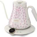 Cocinare Color-changing Collection Blush Leopard Gooseneck Electric Kettle, 0.5 Precise Temperature Control for Pour-Over Coffee & Tea, Quick Heating 1500W, Stainless Steel Interior, 0.9L