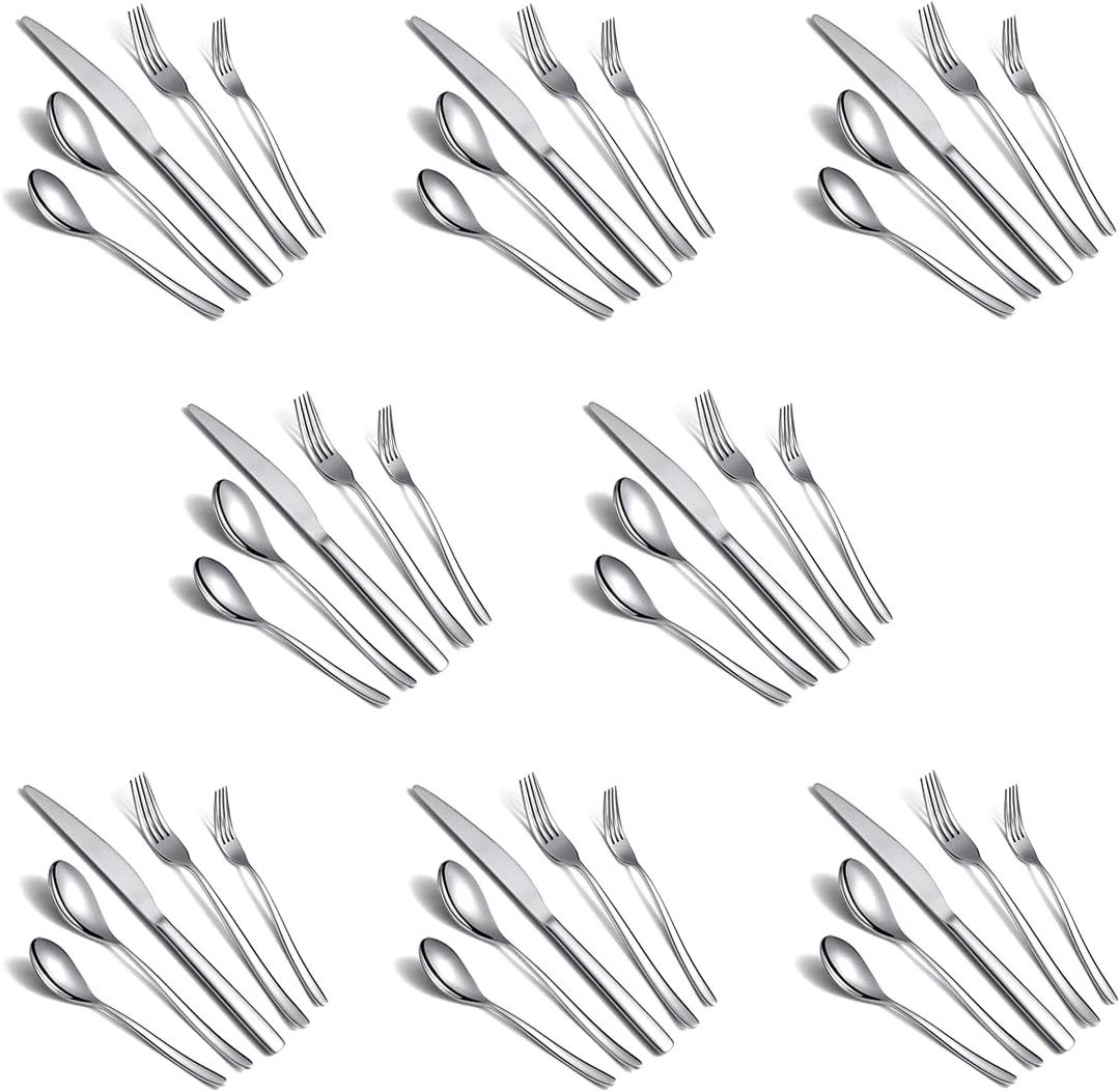 Silverware Set 40 Pieces, Stainless Steel Flatware Set, Mirror Polish Cutlery Set, Utensil Sets Service Set for 8 (Silver)