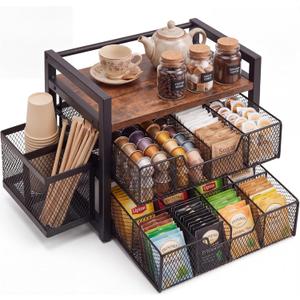 2 Tier Tea Bag Organizer with 16 Compartments for Coffee Bar and Countertop
