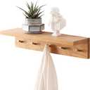 Coat Rack Shelf Wall Mounted Oak Wood Entryway Shelf with 5 Hooks Wall Coat Hook Rack with Floating Shelf for Bedroom, Living Room, Kitchen (Natural,20 inch)
