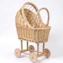 Decorative Wicker Carriage-Shaped Basket for Baby Shower Centerpieces - Woven Rattan Flower Basket, Vintage Willow Planter for Table Decor, Boho Party Decoration & Photography Prop, Large