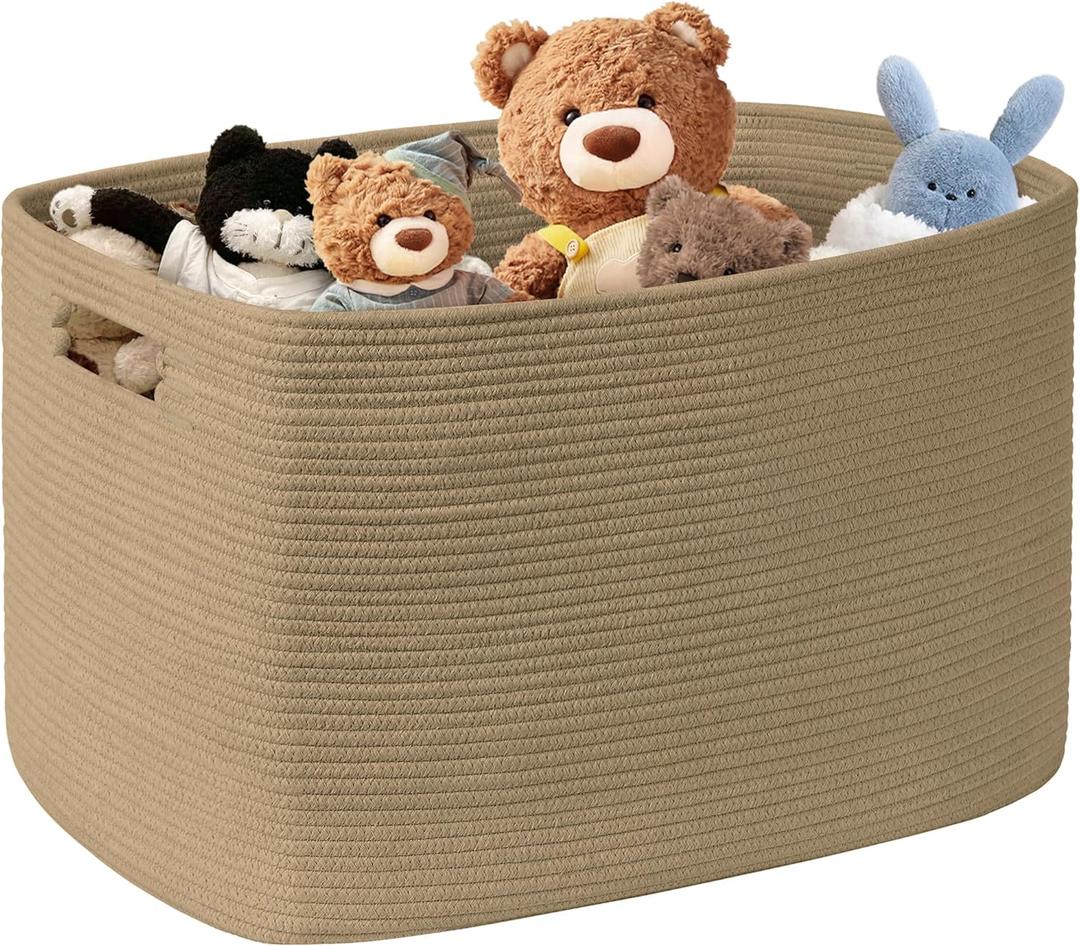 100L Extra Large Wicker Laundry Basket for Living Room Storage,Boho Woven Cotton Rope Baskets for Kids Toy,Gifts,Square Blanket Hamper for Bedroom Dirty Clothes