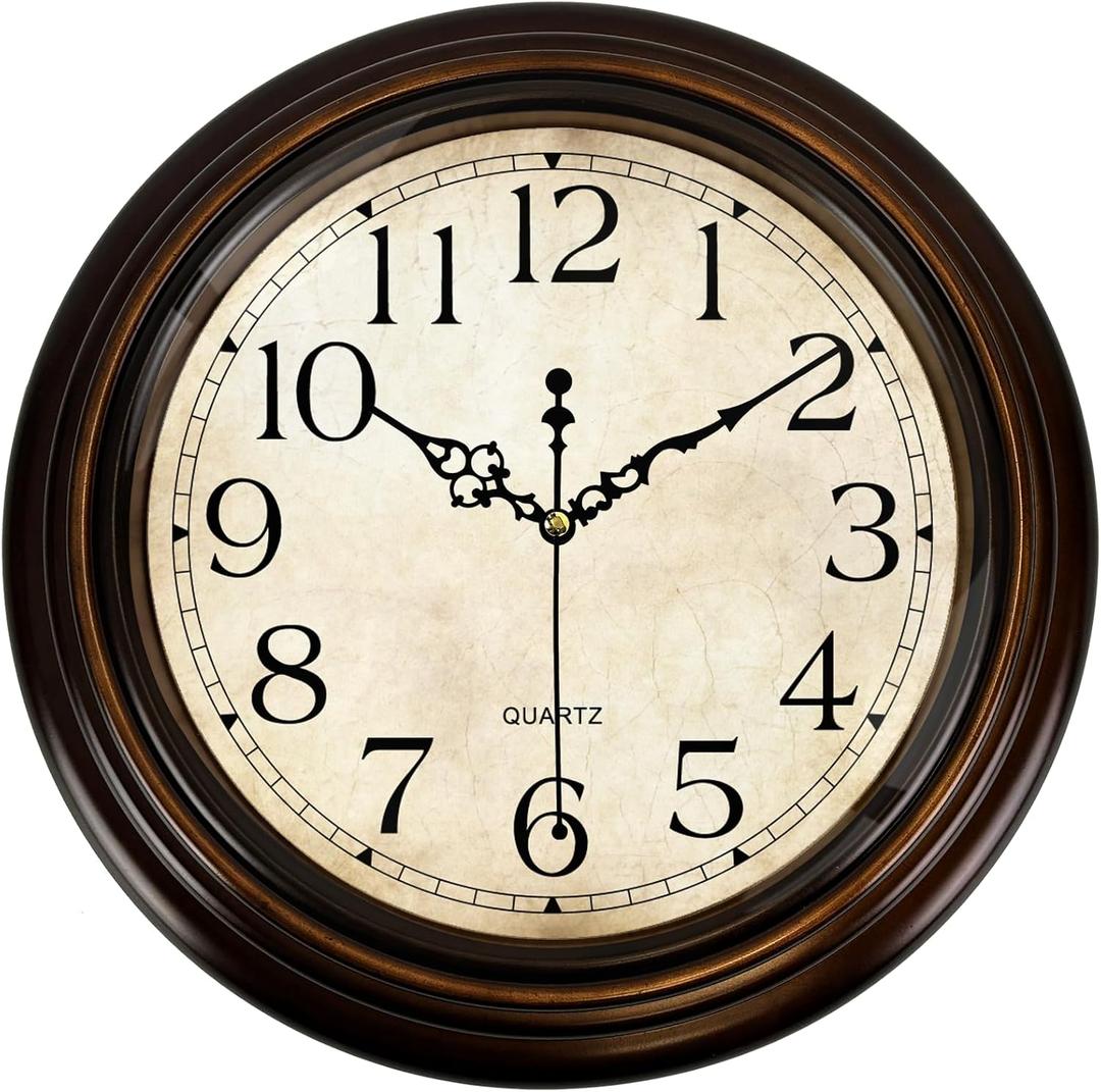 Vintage Wall Clock 13 Inch Quartz Silent Non-Ticking Analog Clock Battery Operated Rustic Round Decorative Clock for Living Room Kitchen Home Office Classroom