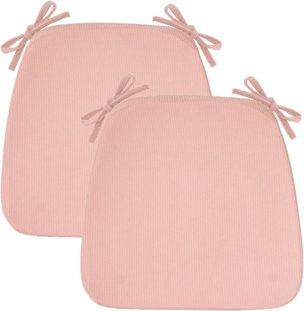 2'' Thick High-Density Foam Indoor Chair Cushions | Dining Chair Pads with Ties, Removable Washable Cover, Kitchen Chair Cushions 17"x16", Pink 2 Pack