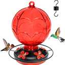 26 OZ Glass Hummingbird Feeder for Outdoors Hanging - Hand-Blown Hot Air Balloon Design - Leak-Proof & Ant Moat - Garden Decor Gift for Mom, Red