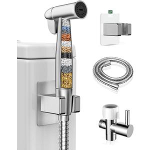Handheld Bidet Sprayer for Toilet with Water Filter, Stainless Jet Spray for Toilet with Adjustable Pressure, 47in Leak-Proof Hose for Muslim Shower, Feminine Wash, Diaper Cloth Washing (Silver)