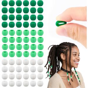 AD Beads 216PCS 6x9mm Soft Pony Silicone Beads for stylehair, Green Series with 80 Elastic Bands, Tool and Storage Box Kit for Braids, Bracelet, Crafts.