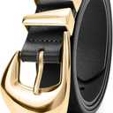 XZQTIVE Women's Leather Belts for Jeans Dress Pants Black Brown Belts for Women Ladies Waist Belts with Gold Buckle (Black)
