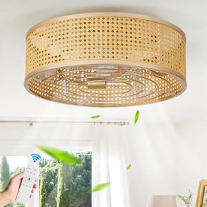 Boho Caged Ceiling Fan with Light, 20'' Rattan Flush Mount Ceiling Fan with Light and Remote Control for Bedroom Kitchen Living Room Boho Caged Ceiling Fan with Light, 20'' Rattan Flush Mount Ceiling Fan with Light and Remote Control for Bedroom Kitchen Living Room