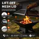 19.8" Square Outdoor Fire Pit Table with Fire Poker & Mesh Lid, Metal Wood Burning Stove, Brazier Patio Outside Heating for Backyard Log Burning Camping