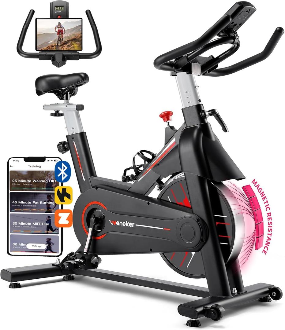 Exercise Bike, WENOKER Magnetic Resistance Stationary Bike for Home, App Supported Indoor Bike with Whisper Quiet, Heavy Flywheel and Upgraded Digital Display