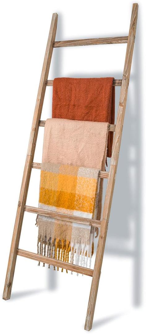 Blanket Ladder 6.4FT, Wooden Blanket Ladders for The Living Room, 6-Layer Farmhouse Rustic Towel Rack for Living Room Bathroom (24 inch Wide)