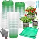 Caffox 49PCS Reusable Seed Starter Kit Includes 24 Packs 3 Sizes Clear Nursery Pots with Silicone Base, Repotting Mat, Gardening Gloves, Plant Labels and Seedling Tools for Easy Transplant
