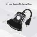 Outdoor Timer Outlet Waterproof, 24 Hour Mechanical Timer Outlet for Home and Garden, 3 Grounded, 15A 3/4HP, Black, 2 Pack