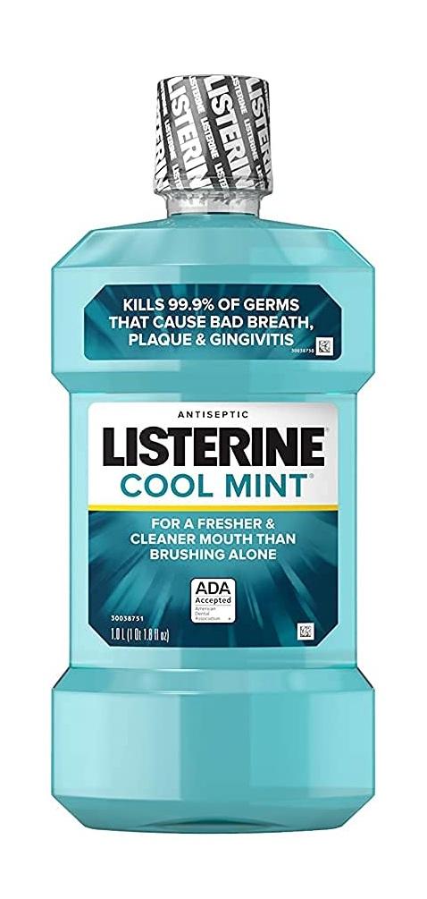 Listerine Cool Mint Intense Antiseptic Mouthwash, Daily Oral Rinse Kills 99.9% of Germs that Cause Bad Breath, Plaque & Gingivitis for a Fresh, Clean Mouth, Intense Mint, Convenience Pack, 1 L