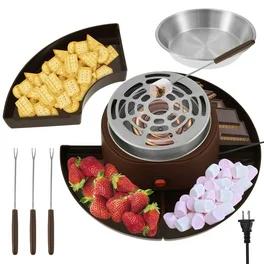 Tabletop Indoor Electric S'mores Maker - Smores Kit With Marshmallow Roasting Sticks and 4 Trays for Graham Crackers, Chocolate, and Marshmallows - Movie Night Supplies - Brown