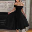 YMDUCH Women's Elegant Off Shoulder Short Sleeve A line Flowy Swing Cocktail Party Long Dress