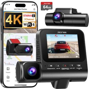 4K 3 Channel Dash Cam Front and Rear, Dash Camera for Cars, STARVIS 2 Sensor Dash Camera with HDR Night Vision, 24H Parking Mode Car Camera with GPS, Loop Recording (Black)