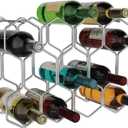 Buruis Countertop Wine Rack, 14-Bottle Modern Freestanding Metal Holder for Red and White Wine, Tabletop, Kitchen, Bar, and Cabinet Storage (Chrome) (Silver)