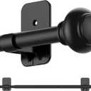 Black Curtain Rod for Windows 48 to 84 Inches,5/8 Inch Diameter Small Curtain Rods Set with Adhesive Bracket,Renter Friendly Adjustable Curtain Rods for Bedroom (30 to 90)