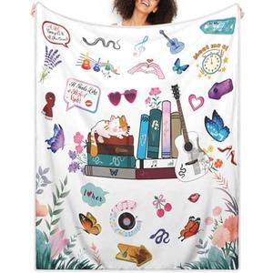 Ruicnte Music Singer Inspired Throw Blanket Birthday Gift for Daughter from Mom,Niece Blanket Present for Sister Friends Girlfriend 52"x60",Bookish Gifts for Reader Bookworm,Book Lovers