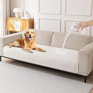 HAOMAIJIA Pet Couch Covers for Sofa Waterproof Couch Cover for Dogs Chenille Non Slip Sofa Covers Washable for Cushion Couch Furniture Protector (Cream White, 36.5" X 62" 1 Pack)