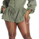 Famnbro Womens Summer Rompers Long Sleeve V Neck Drawstring Bubble Short Cute Jumpsuit One Piece Club Outfits (Large, Grey)