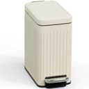 Bathroom Trash can with lid Soft Close, 6 Liter/1.6 Gallon Step Pedal Stainless Steel Garbage Can, Small Wastebasket for Toilet, Office, Bedroom, Kitchen (Beige)
