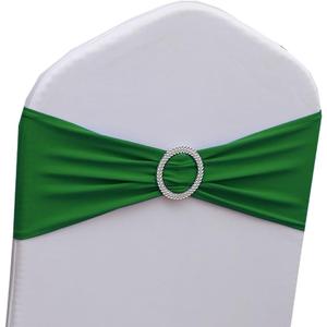 Emerald Green Chair Sashes 100 Pack, Dark Green Spandex Chair Sashes for Christmas Reception Decor, Chairs Bands Bows for Party Banquet Theme Decorations