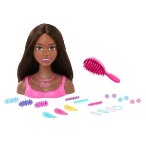 Barbie Doll Styling Head, Brown Hair with 20 Colorful Accessories, Doll Head for Hair Styling