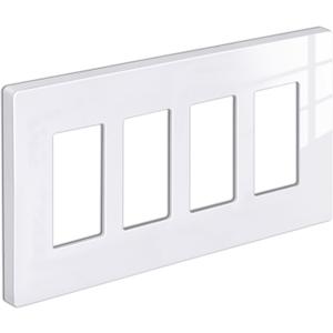 [1 Pack] BESTTEN 4 Gang Screwless Decorative Wall Plate, Mid-Size H4.88" x W8.58", USWP6 Gloss Snow White, Faceplate Cover for Decorator Receptacle Outlet & Switch