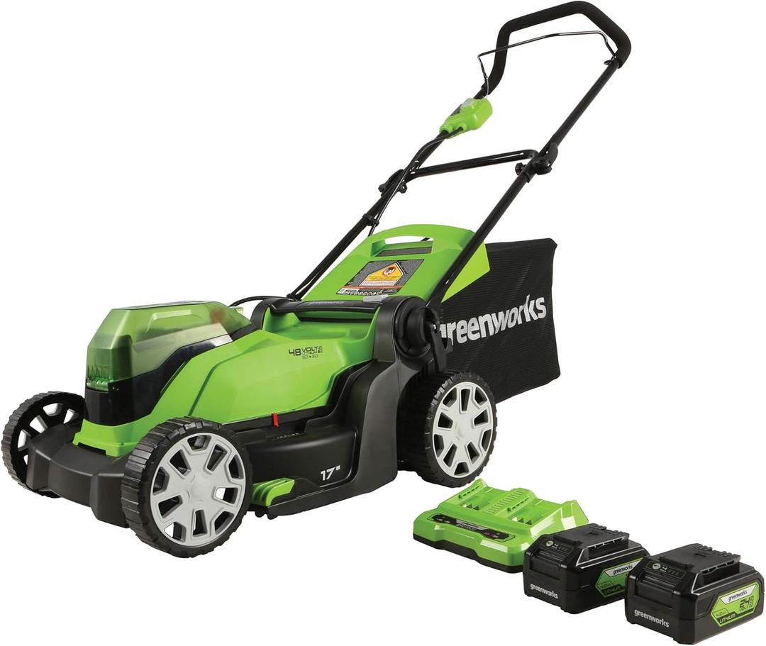 Greenworks 48V (24V x 2) 17" Cordless (Push) Lawn Mower (200+ Compatible Tools), (2) 4.0Ah Batteries and Dual Port Rapid Charger Included
