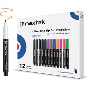 maxtek Dry Erase Markers Ultra Fine Tip, 0.7mm, Low Odor,12 Count Whiteboard Markers, 8 Assorted Colors