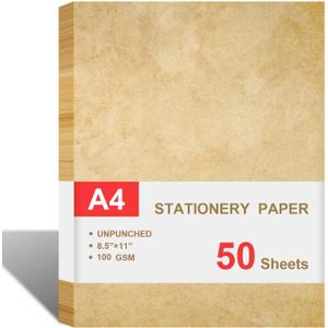 Stationary Paper for Writing Letters - Vintage Antique Letterhead Paper, Letter Size Stationery Writing Paper, 50 Sheets Double-Sided Invitation/Decorative Printer Paper, 8.5" x 11"