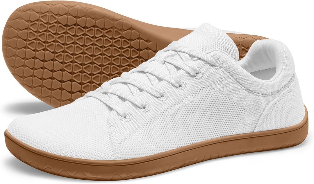 AIRHAS Womens Minimalist Barefoot Shoes Zero Drop Wide Toe Box Shoes Lightweight Casual Fashion Sneakers for Women (8, White/Gum)