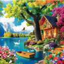 300 Piece Puzzles for Adults,Vintage Lake House Jigsaw Puzzle for Adults Kids Elderly,Large Piece Tree Puzzle for Kids Age 8-10 10-12,Challenging Landscape Puzzle,Family Game Great Gift 20.5x15in