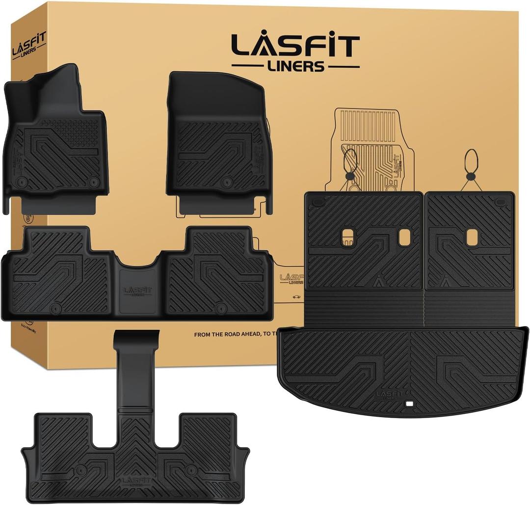 LASFIT Floor Mats & Backrest Mats & Cargo Mat for Hyundai Palisade 7/8 Seats 2026 (Only Fit Gas), All Weather TPE Custom Fit Floor Liners for Palisade Full Set Car Mats Accessories, Black